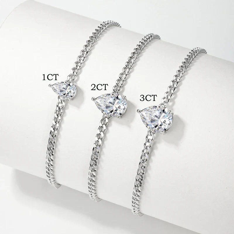 1CT 2CT 3CT Pear Cut Adjustable Moissanite Bracelets for Women Dainty Bridal Jewelry Lab Diamond Chain Pure 925 Silver