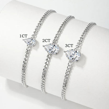 1CT 2CT 3CT Pear Cut Adjustable Moissanite Bracelets for Women Dainty Bridal Jewelry Lab Diamond Chain Pure 925 Silver
