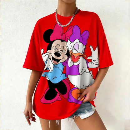 T-shirt Women Casual Short Sleeve Tops Mickey Mouse Minnie Daisy Duck Print New Summer Graphic Tee Y2k Clothes