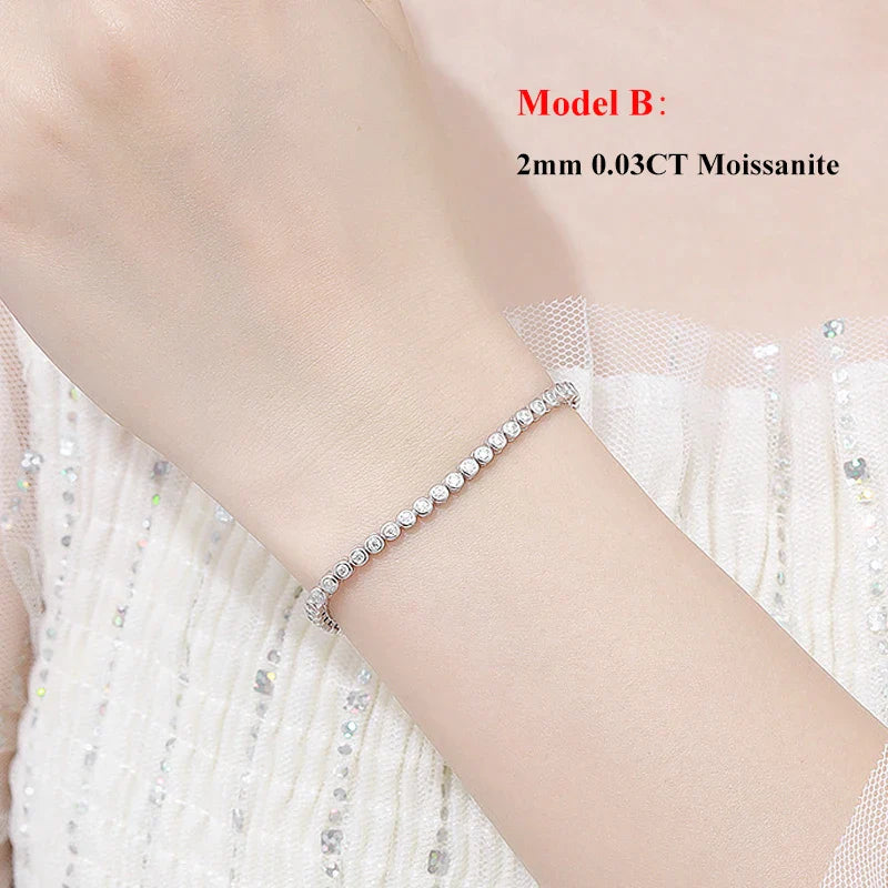 Full Asscher Cut 3x3mm 0.15CT Bezel Type Moissanite Tennis Bracelet for Women Men Party 925 Silver GRA Certified Bracelets