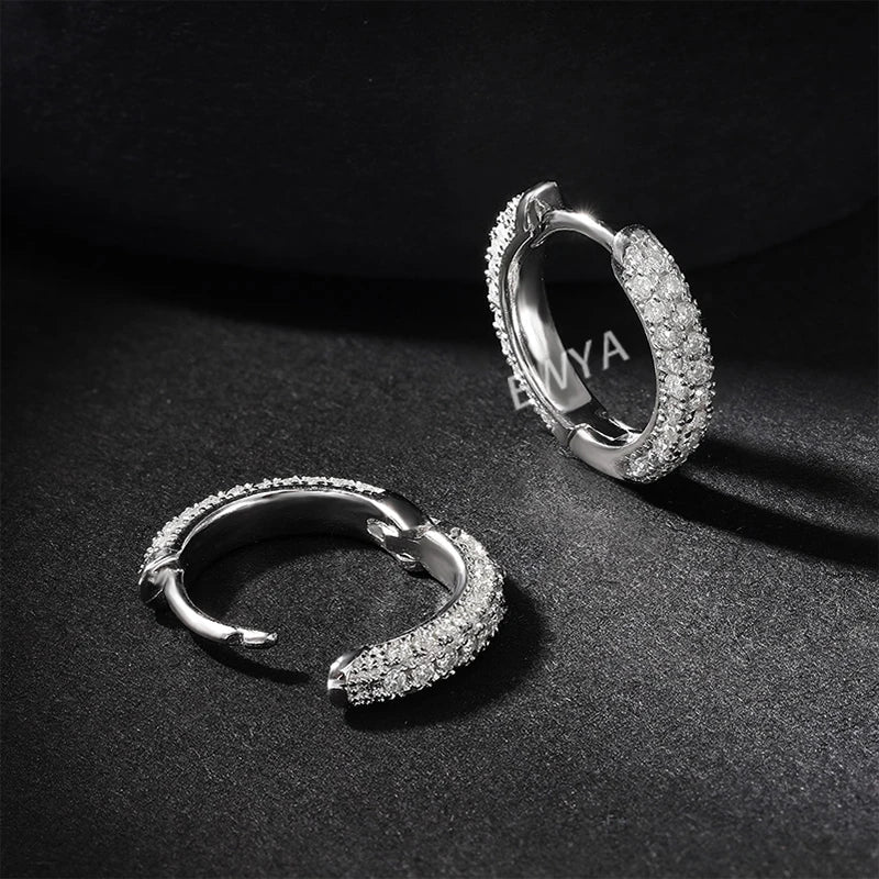 Luxury Designer 0.8cttw D Color Full 1mm Moissanite Hoop Earrings S925 Sterling Silver Earring For Women Party Fine Jewelry