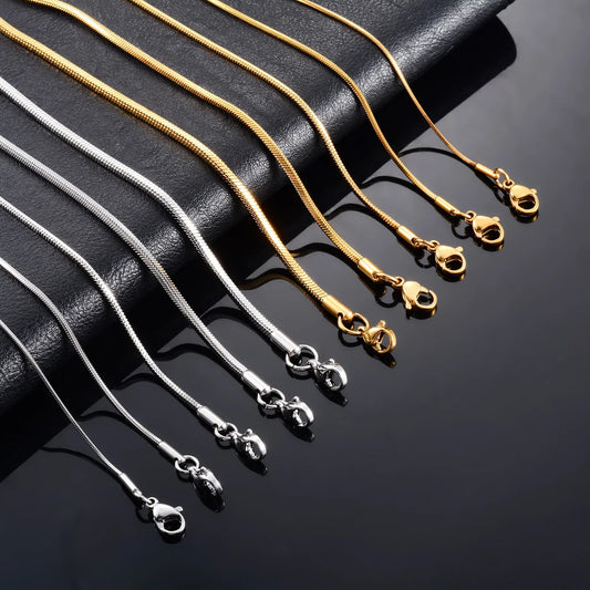 Stainless Steel Square Snake Chain Long Necklace for Women Men Choker on the Neck Collar Gold/Silver Color Jewelry Accessories