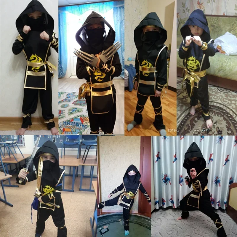3-12Y Boys Japanese Anime Samurai Ninja Cosplay Costume Kids Holiday Theme Party Mask Onesie for Dress Up and Role Playing
