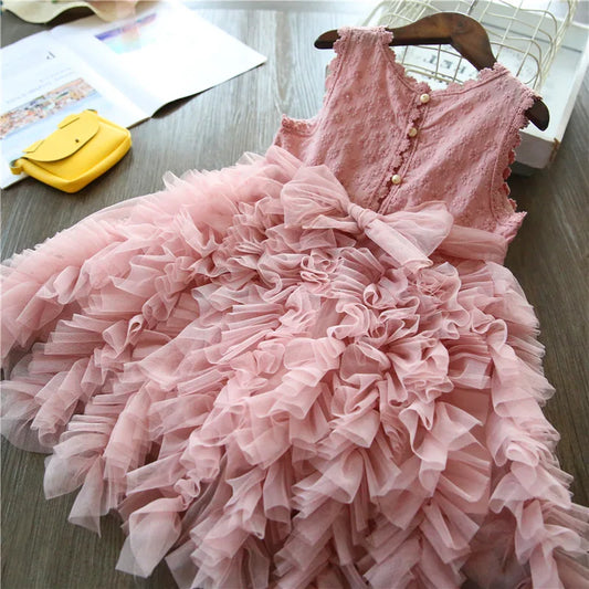 Saia Princesa para Meninas Verão 2024 Nova Saia Camadas para Crianças Bebê Moda Fofa Doce Vestidos Infantis para Meninas Roupas de Menina