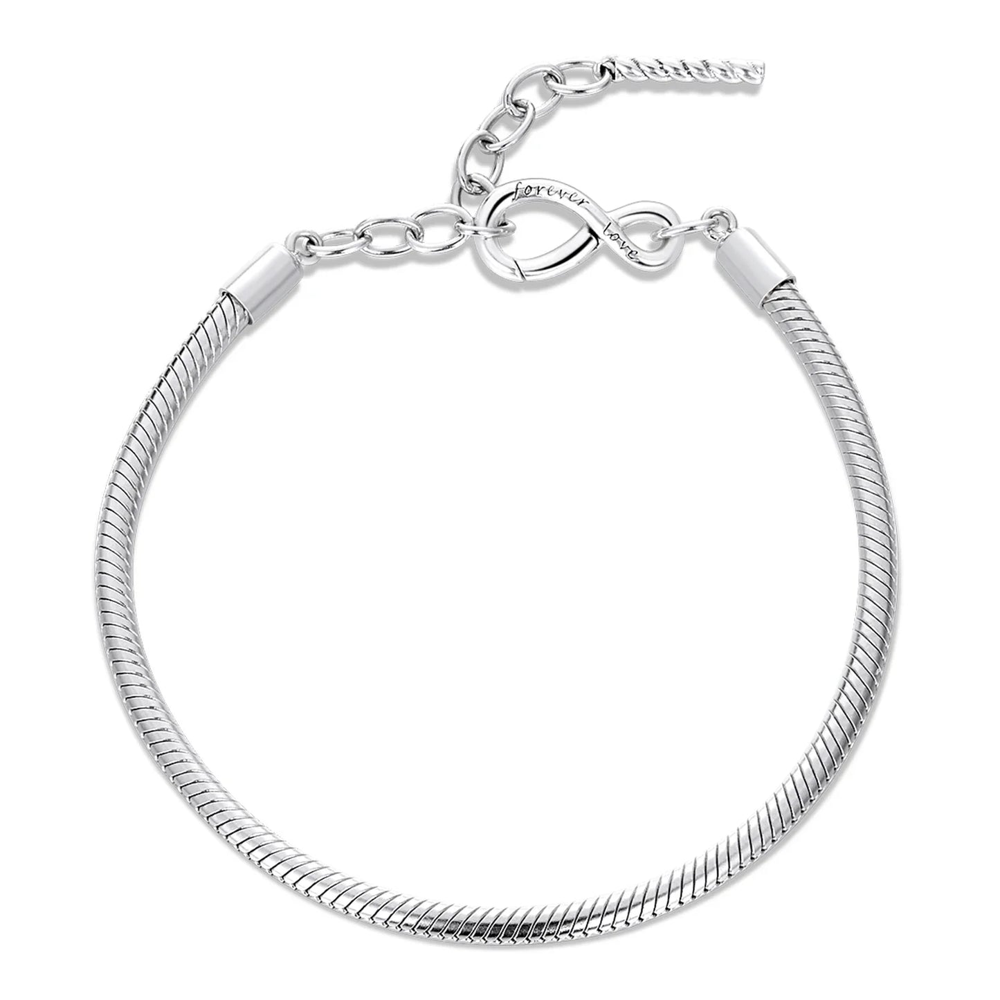 Original 925 Sterling Silver Basic Bracelet Lobster Clip Snake Chains Infinite Love Clasp DIY Jewelry Beads for Women Gift