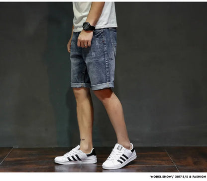 Men Gray Denim Shorts Jeans Pants Good Quality Men Cotton Knee Length Short Jeans New Summer Male Large Size Denim Shorts 42