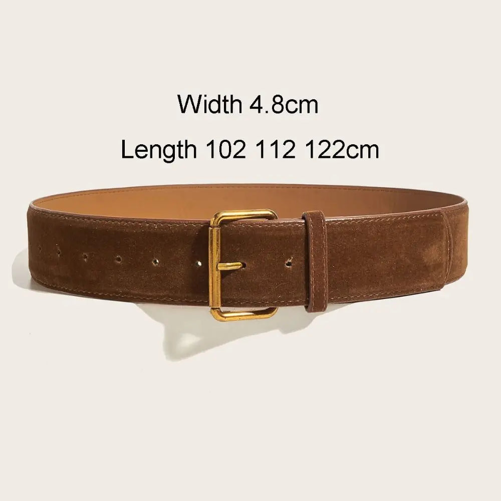 Women Luxury Design Suede Leather Wide Belt Casual Versatile Business Waist Strap Trendy Pin Buckle Waistband