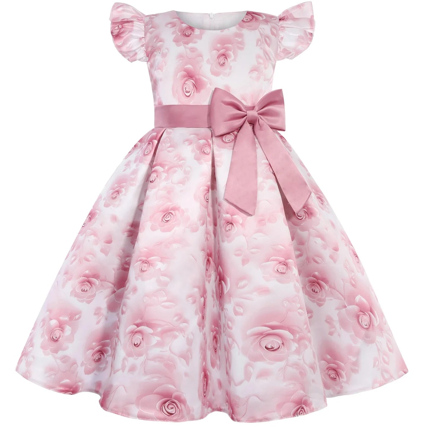 2026 summer new dress Europe and the United States small fly sleeve printed dress little girl host high-end performance clothing