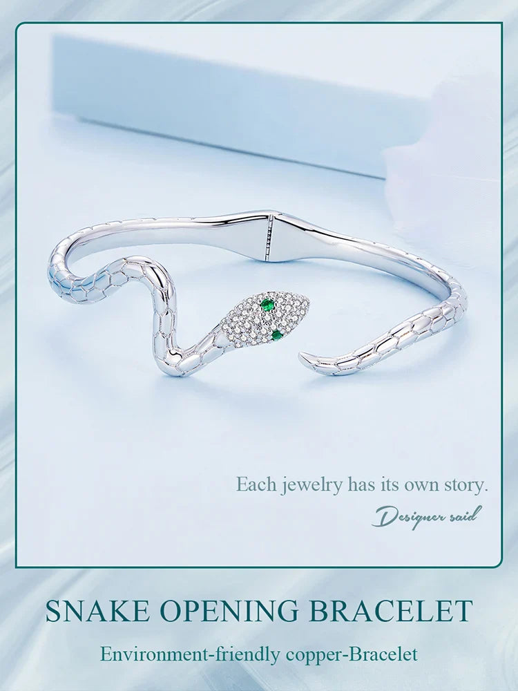 Authentic Green Zircon Snake Opening Bracelet Animal Cuff Bracelet Pave Setting CZ for Women Fashion Jewelry YIB058