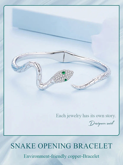 Authentic Green Zircon Snake Opening Bracelet Animal Cuff Bracelet Pave Setting CZ for Women Fashion Jewelry YIB058