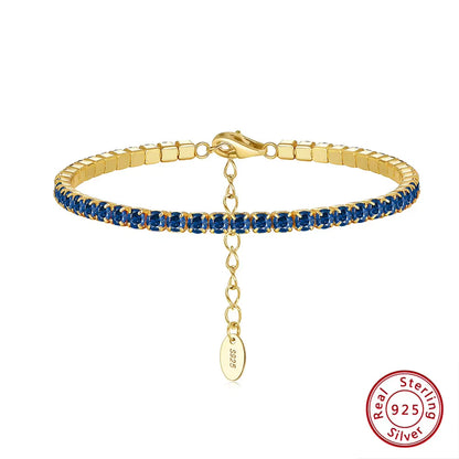 Fashion 3mm Bezel Setting Colorful 4A Cubic Zirconia Tennis 925 Sterling Silver Adjustable Bracelet for Women SB192