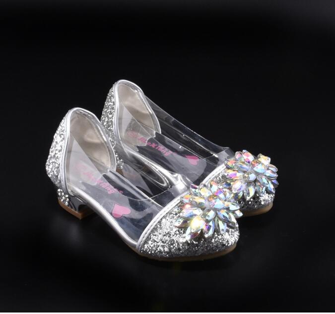 Fashion Cinderella Crystal Bright Diamond Shoes Girl Princess Single Shoes Girl Performance High Heels Shoes
