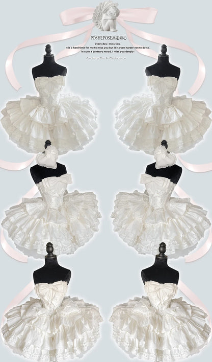 Girls Birthday Lolita Dress 2024 Spring and Summer Women's Tube Top Satin Bowknot Slim Pettiskirt Short Mini Party Dress