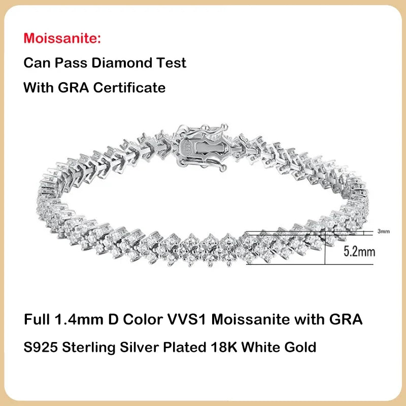2025 New In Rhombus Shape Full 1.2mm D Color Moissanite Tennis Bracelet For Women 925 Silver Diamond Link Chain Bracelets
