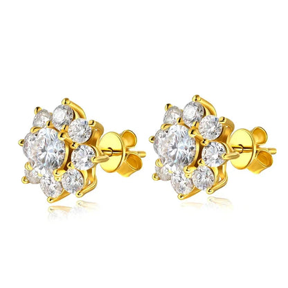 2.88CT  Certified Sunflower Full Moissnaite Diamond Stud Earring 925 Sterling Silver Plated 18k White Gold Stud Ear for Women