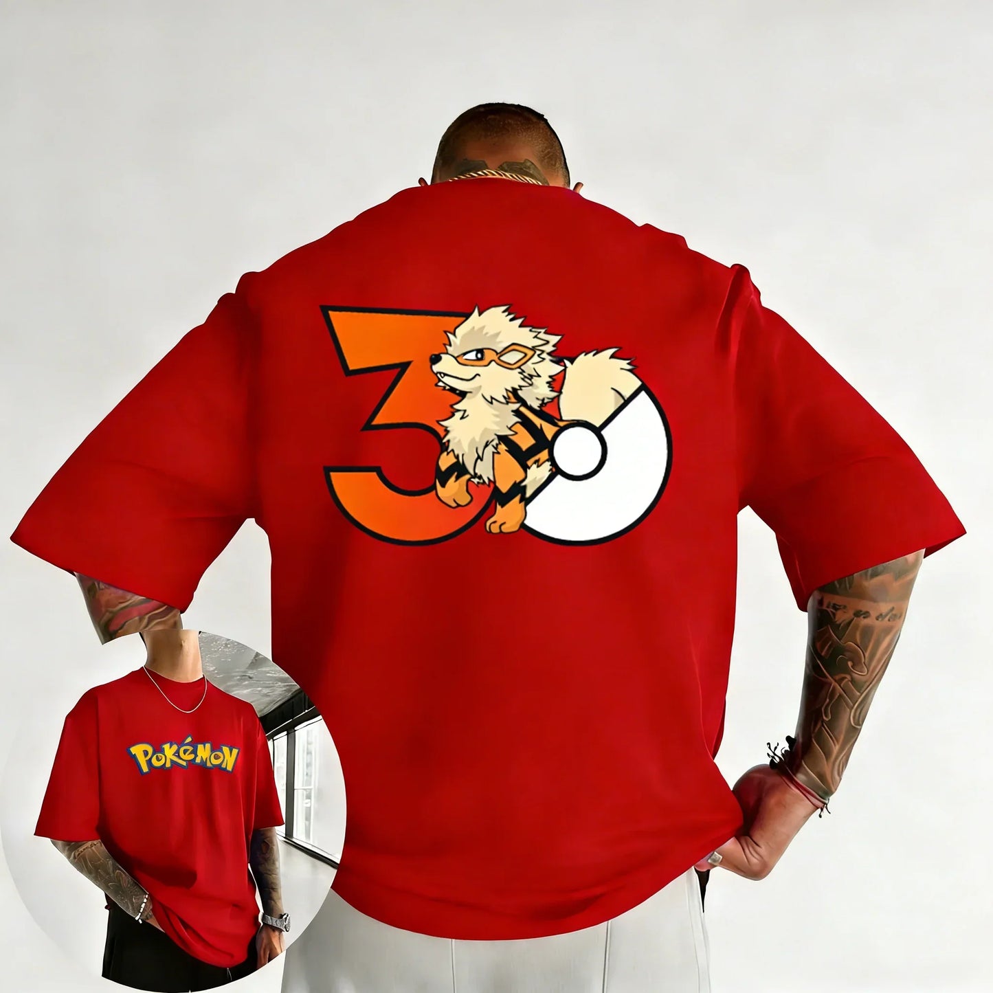 30th Anniversary Arcanine Printed T-shirt Summer Men's and Women's Loose Casual Hip Hop Trendy Short Sleeve Top