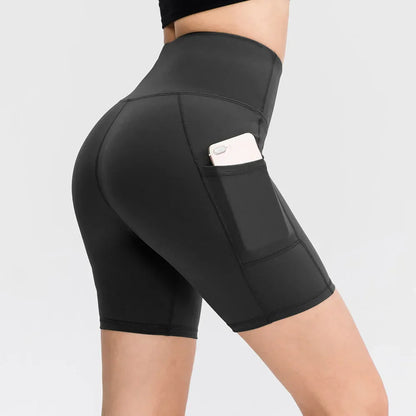 Women's printed nude yoga shorts with pockets skin-friendly tight stretch quick-drying sports fitness hiking running shorts