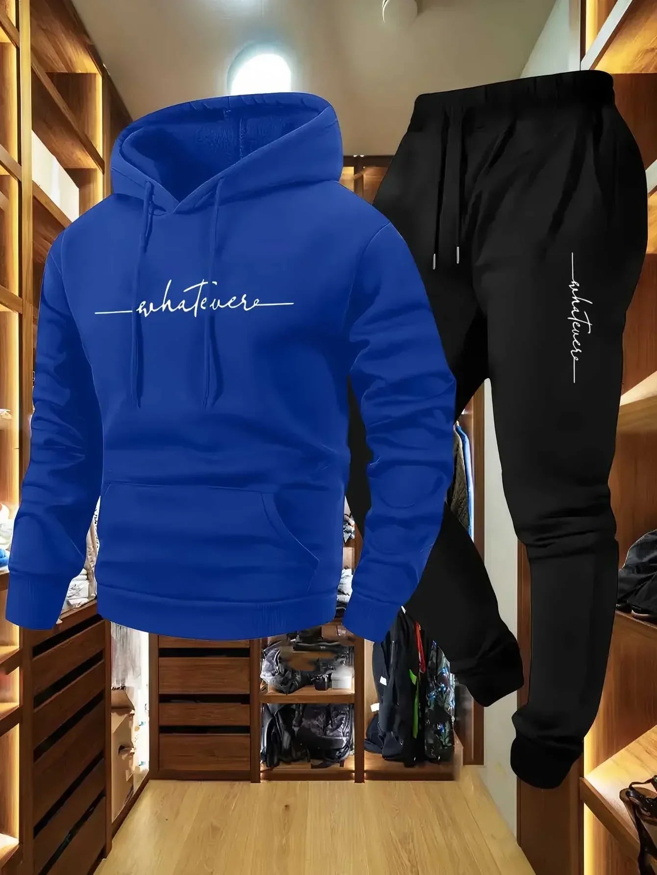 Men's Autumn and Winter Pattern Casual Two-Piece Set Hooded Sweatshirt and Pants with Pockets Regular Fit Outdoor Sport Suit