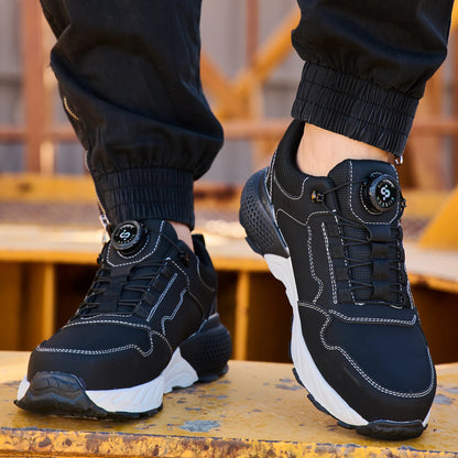 Men's safety shoes with anti - impact steel toes, puncture - resistant Kevlar, and rubber anti - slip soles for industrial work.