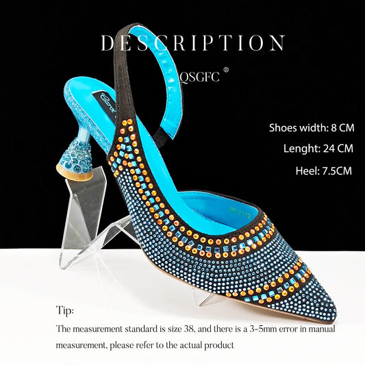 Sky Blue Pointed Toe 2024 New Arrivals Women High Heels Sexy Ladies Shoes and Bag to Match Italian Pumps for Wedding