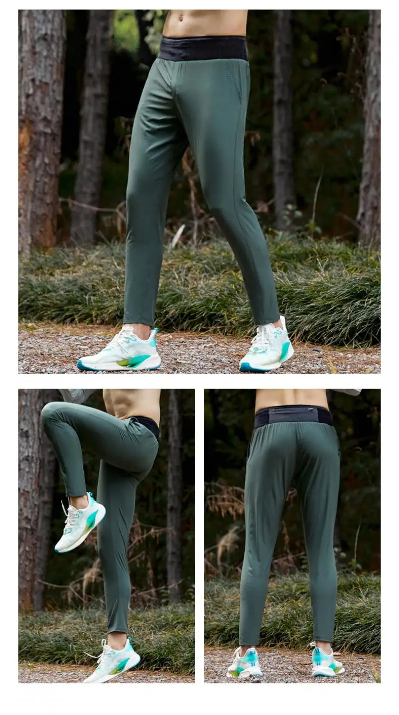 Lightweight Quick Dry Ice Silk Marathon Running Pants with Around waist Pack Breathable Workout Fitness Jogging Sport Trousers