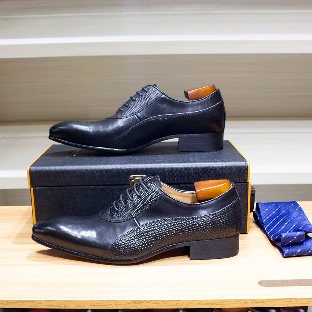 Luxury Genuine Leather Men's Dress Shoes Oxford Handmade Formal Office Business Wedding Classic Lace-Up Footwear