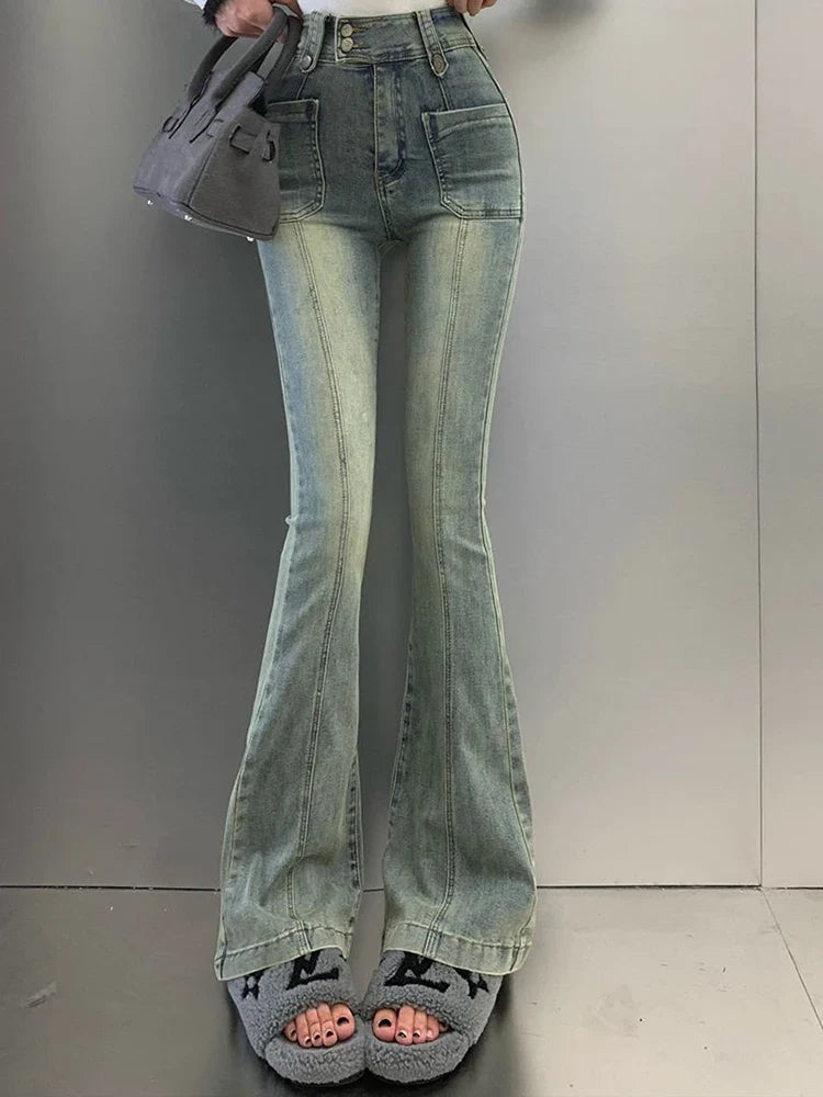Hong Kong Style Denim Bell Bottom Pants