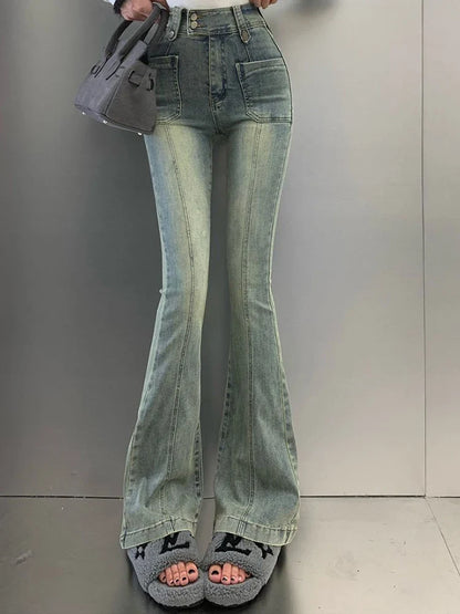 Hong Kong Style Denim Bell Bottom Pants