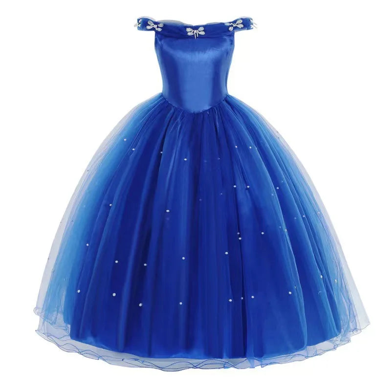 Kid Chic Cinderella Lace Ball Gown Princess Cosplay Floral Party Dress Fairy Punmkin Car Girls Story Role Play Carnival Costume