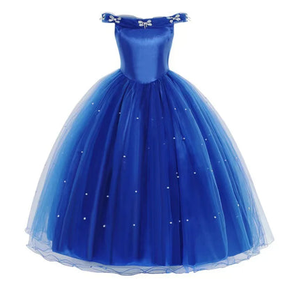 Kid Chic Cinderella Lace Ball Gown Princess Cosplay Floral Party Dress Fairy Punmkin Car Girls Story Role Play Carnival Costume