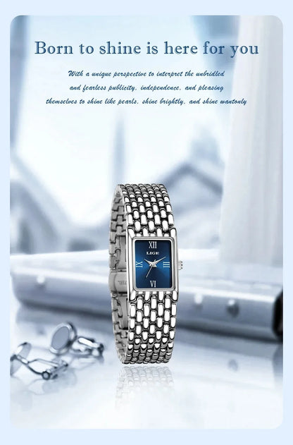 New Design Ladies Watch Fashion Quartz Wristwatch Silver Simple Square Women Watches Luxury Stainless Steel Folding Clock