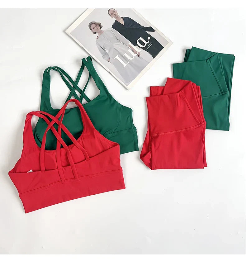 2 Pieces Yoga Set Women Gym Set Workout Clothes Sports Suits High Waist Leggings Cross Straps Fitness Bra Running Tracksuit👚👍️