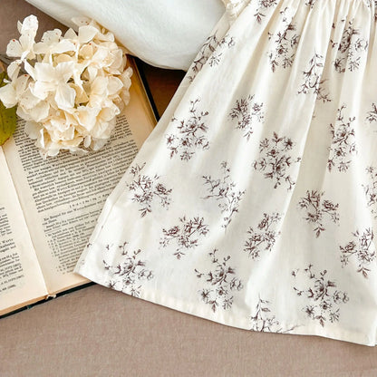 Summer Girls Dress Children's Clothing Bow Embroidered Flower Collar Girl's Dress Cartoon Printed Flying Sleeves Princess Dress
