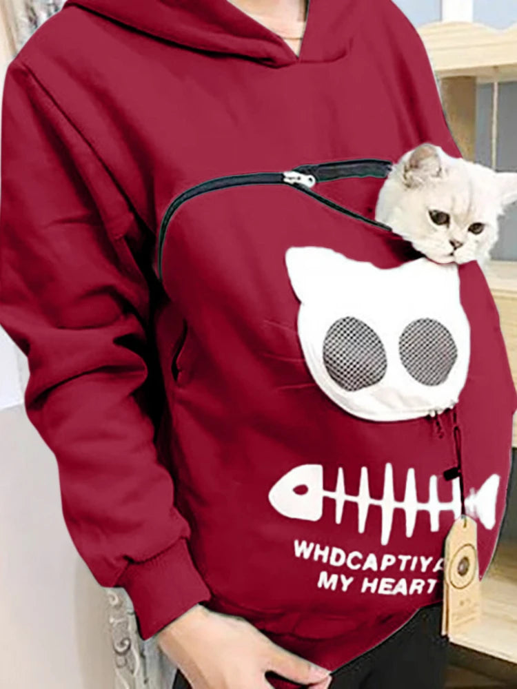 S-3XL Gatos Amantes de Moletom Canguru Cães Pet Pata Dropshipping Pulôveres Bolsa Carinho Peixe Bolso Canguru
