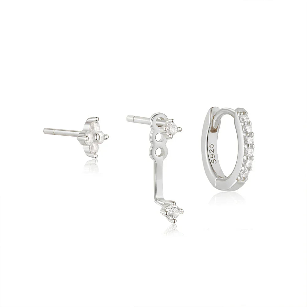 CANNER Set Double Layer Smooth Classic Hoop Earrings For Women 925 Sterling Silver Ins Flower Color Zircon Earrings Fine Jewelry