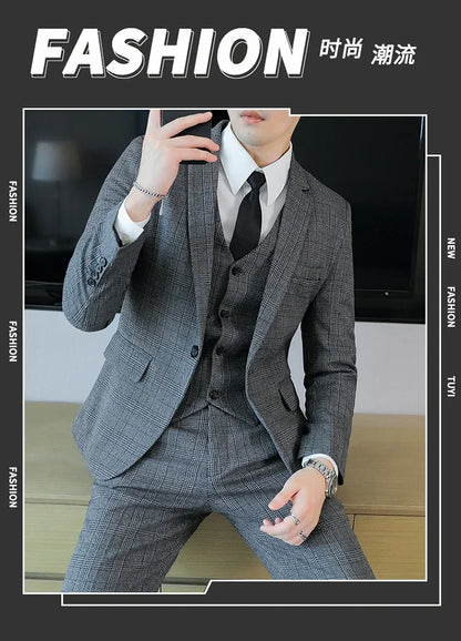 Hemp (blazer+Vest+Pants) Fashion Business Leisure Hosts Slim-fit Cotton Hemp Gentleman Wedding Work Wedding Suits for Men M-5XL