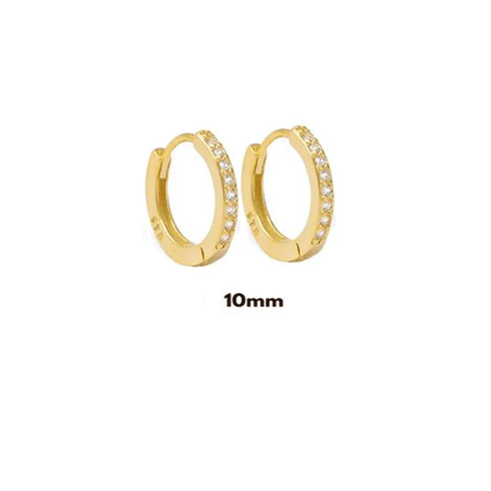 925 Sterling Silver Gold Zircon CZ 5mm 6mm 7mm 8mm To 13mm Huggies Hoops Piercing Pendiente Clips Luxury Fine Jewelry