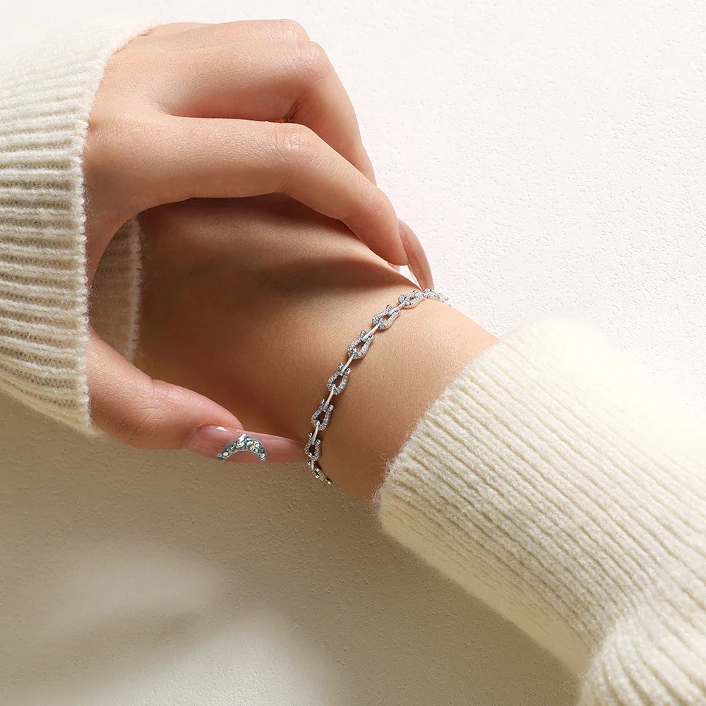 New Original Moissanite Women’s Bracelets 925 Sterling Silver Adjustable Horseshoe Bracelet NewYear Gift Party Jewelry
