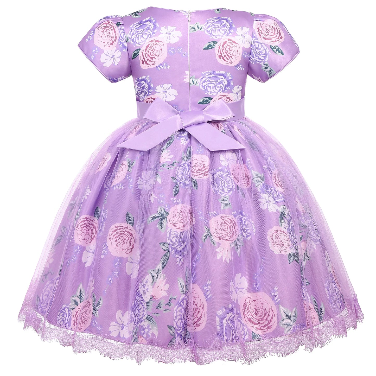 Cross-border special summer burst dress girls printed waist wedding dress flower girl short-sleeved princess puffy skirt