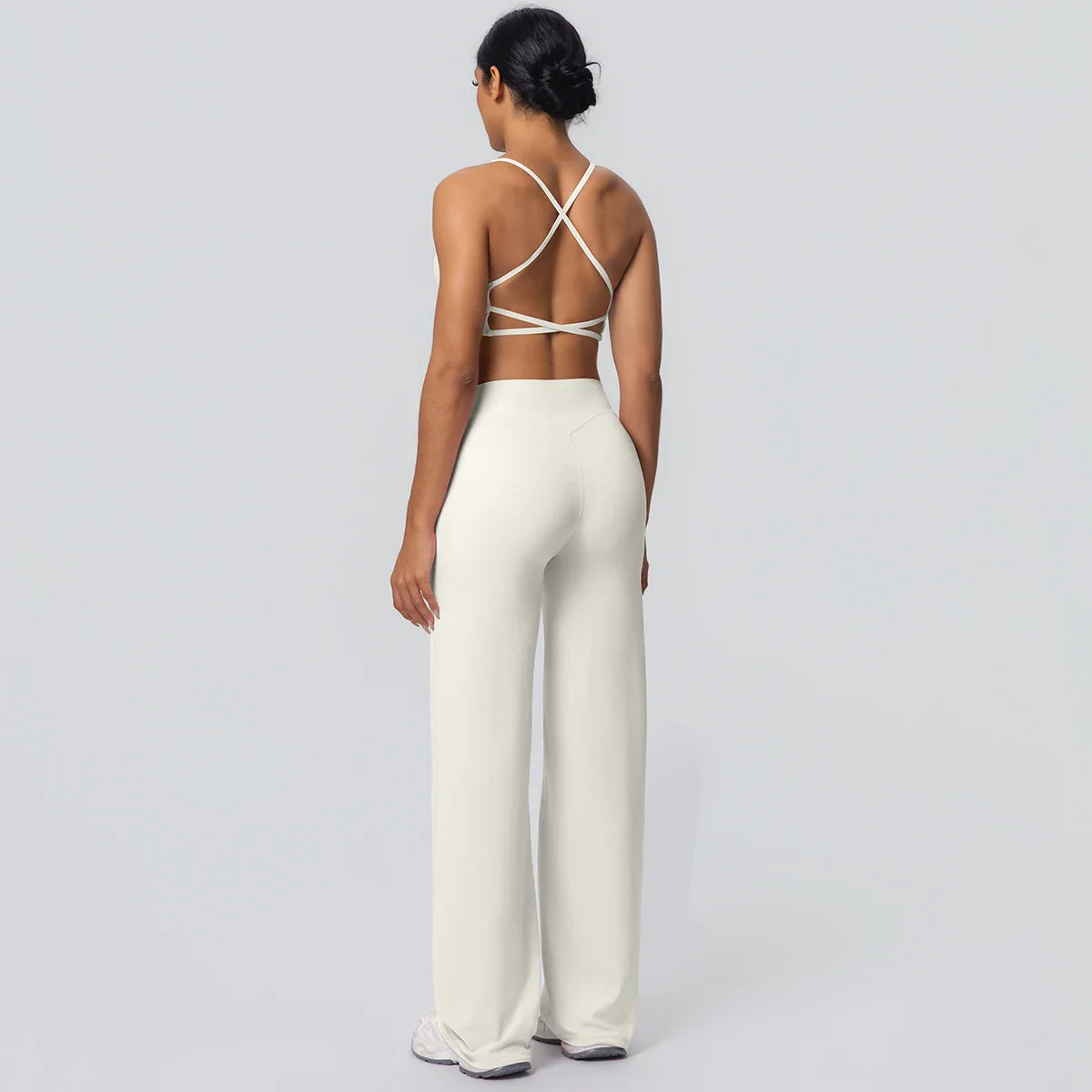 Women Gym Sports Yoga Suit Sexy Beautiful Back Yoga Underwear With Chest Pad Solid Color High Waisted Wide Leg Pants Yoga Set