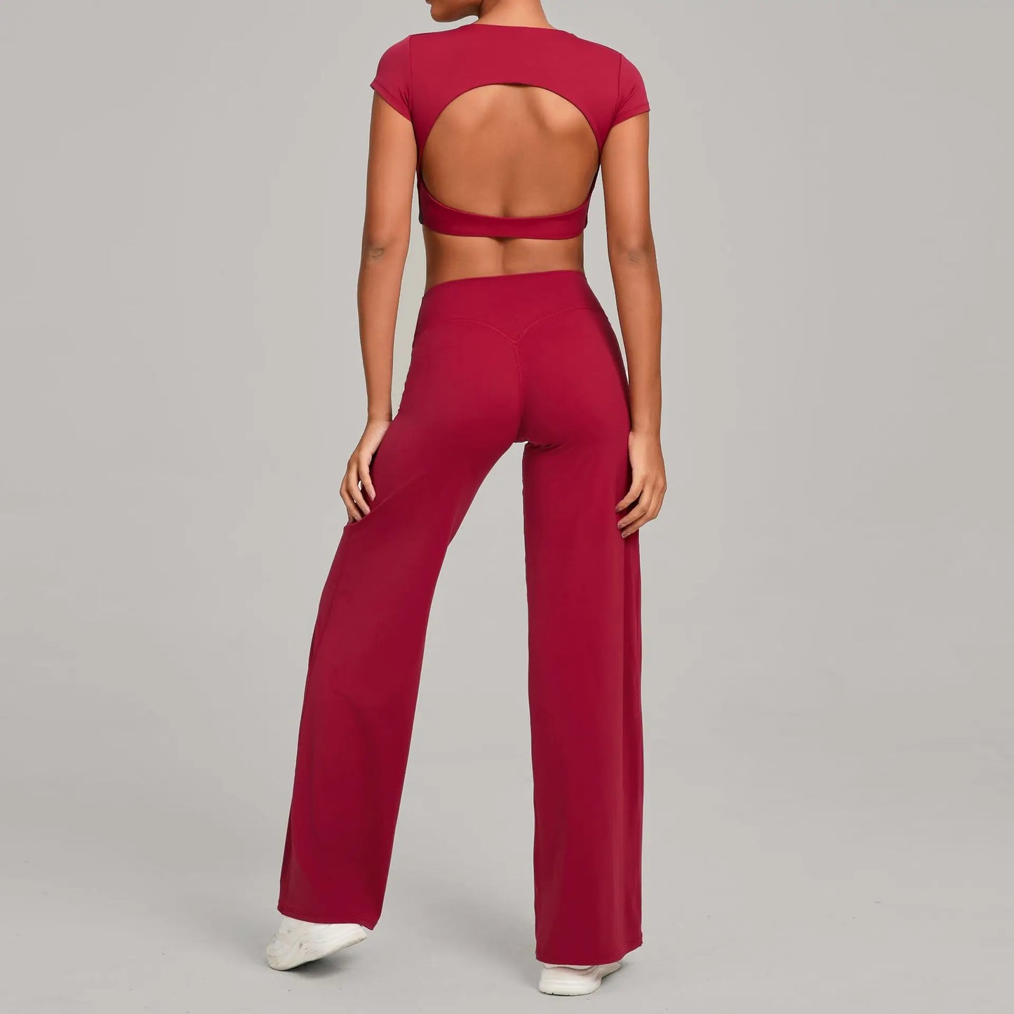 Tight-Fitting Backless Yoga Quick-Drying Straight-Leg Pants Sports Fitness Running Two-Piece Set for Women Gym Workout Yoga Suit