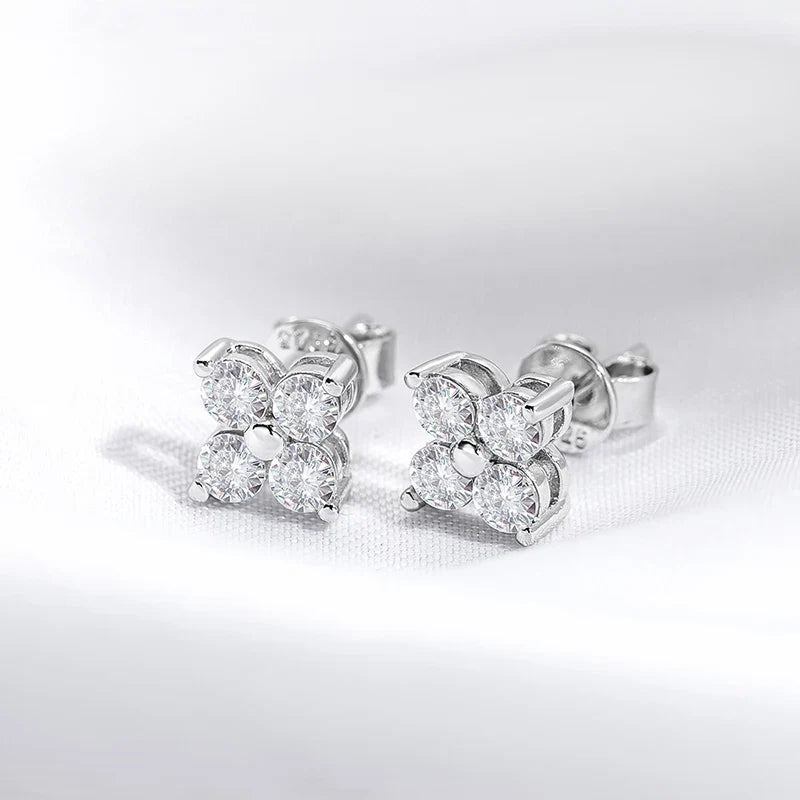 0.8CTTW Full Moissnaite Stud Earrings for Women 4 Stones Classic S925 Sterling Silver Earring with GRA Wedding Jewelry