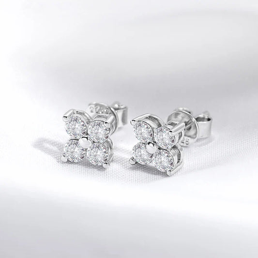 0.8CTTW Full Moissnaite Stud Earrings for Women 4 Stones Classic S925 Sterling Silver Earring with GRA Wedding Jewelry