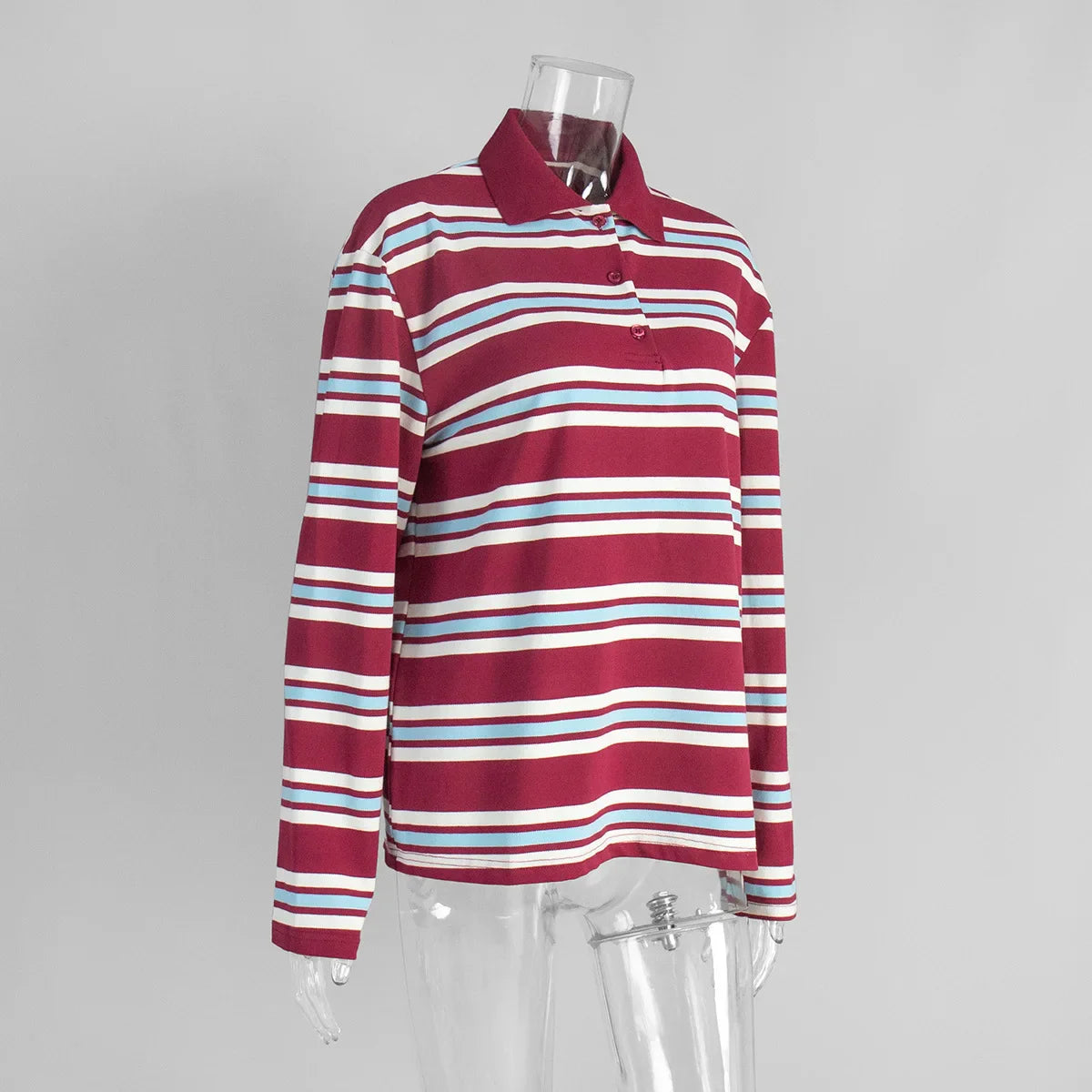 Autumn Casual Stripes Contrast Long-sleeved T-shirt Women Button Lapel Polo Shirt Tshirts New Streetwear Retro Chic Tops 2025