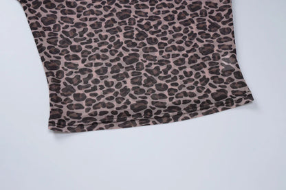 Sexy Long Sleeves Tops Mesh T Shirt Leopard Printed Bodycon Women Clothes Lady Party Club Streetwear Casual Nightout Y2K