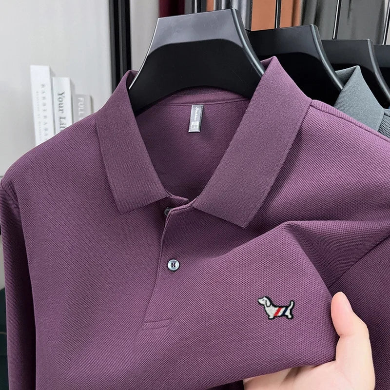 Fashion brand autumn new men's top casual warm 100% cotton long sleeved Polo shirt
