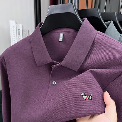 Fashion brand autumn new men's top casual warm 100% cotton long sleeved Polo shirt