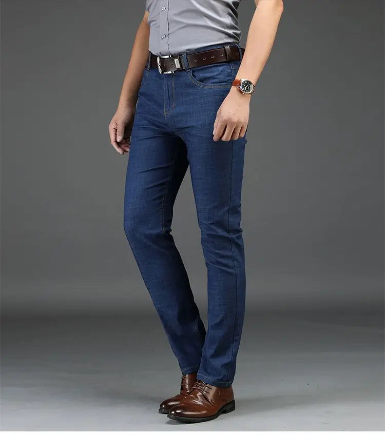 Men's Classic Straight Men's Jeans Fitted Comfortable Elastic Business Casual Denim Pants Korean Fashion  Autumn Casual Trousers