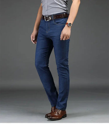 Men's Classic Straight Men's Jeans Fitted Comfortable Elastic Business Casual Denim Pants Korean Fashion  Autumn Casual Trousers