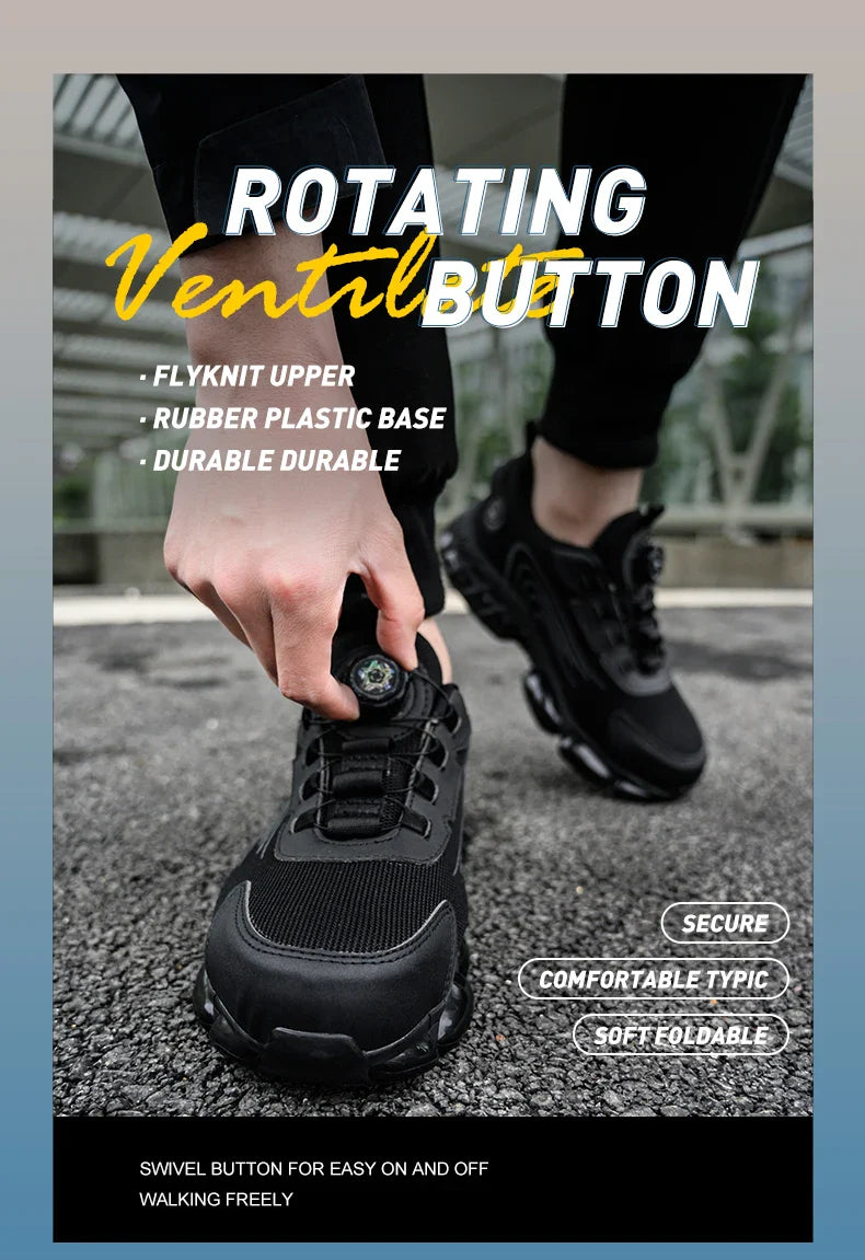 Anti-smash Steel Toe Protection Safety Shoes Men Rotating Button Work Safety Shoes for Men Anti Puncture Work Shoes Sneakers